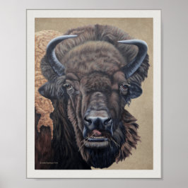 Bison Buffalo Cow Eating on Tan Poster