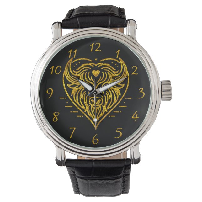 Bison Buffalo Illustration in Heart Shape Design Armbandsur (Framsida)