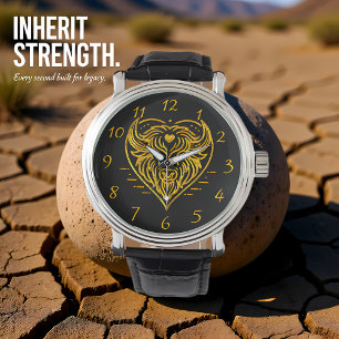 Bison Buffalo Illustration in Heart Shape Design Armbandsur