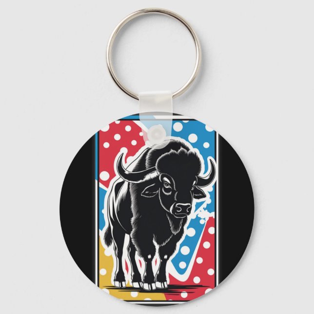 Bison - Buffalo Pop Art Nyckelring (Framsida)