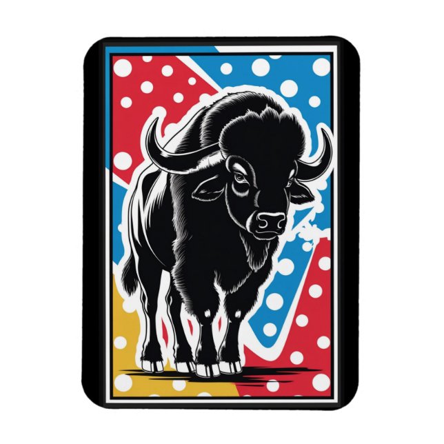 Bison - Buffalo Pop Art Vintage Retro Magnet (Vertikal)