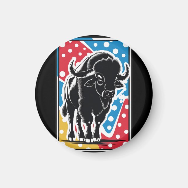 Bison - Buffalo Pop Art Vintage Retro Magnet (Framsidan)
