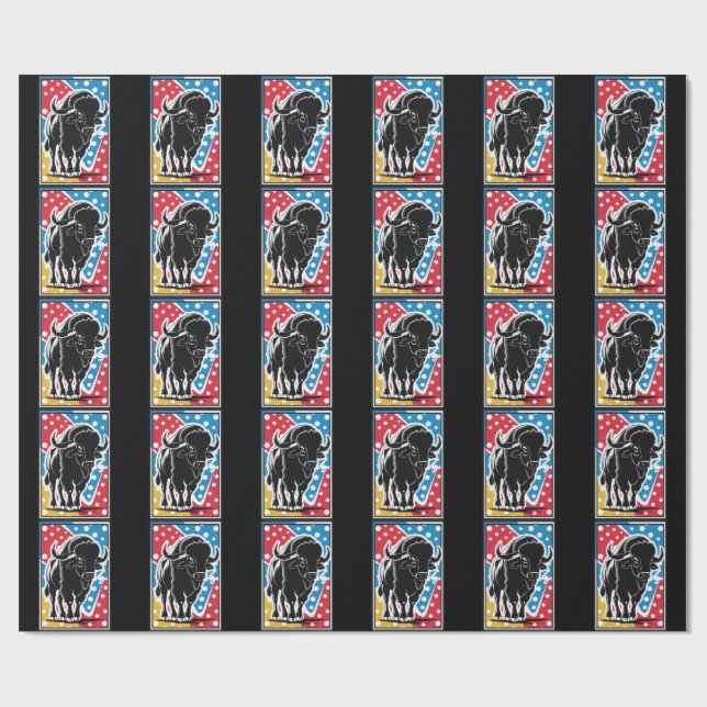 Bison - Buffalo Pop Art Vintage Retro Presentpapper (Platt)