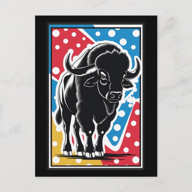 Bison - Buffalo Pop Art Vintage Retro Vykort (Framsida)