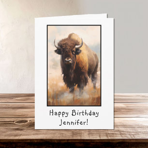 Bison Buffalo Porträtt Grattis på födelsedagen Nam Kort