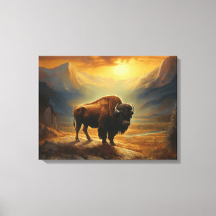 Bison Buffalo Sunset View Canvastryck