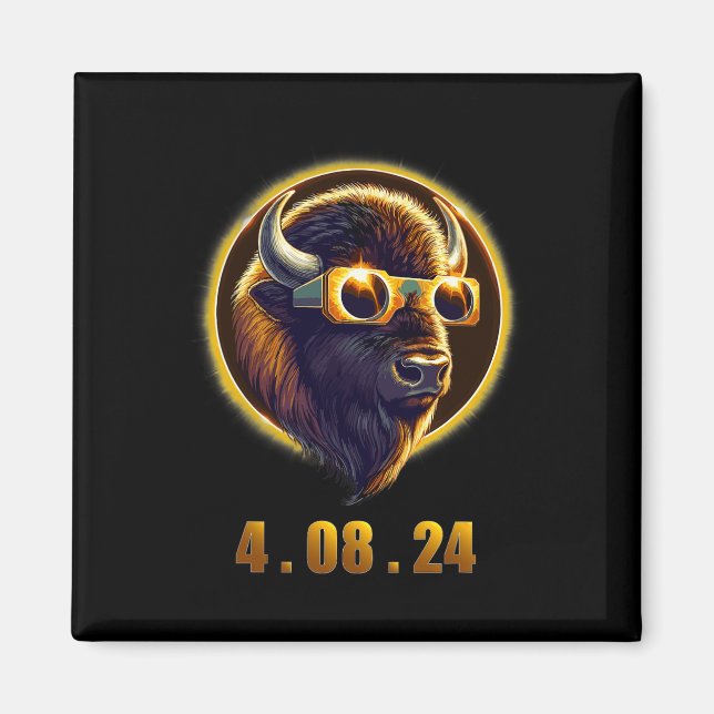 Bison Buffalo Wearing Gles Solar 2024 Eclipse Magnet (Framsidan)