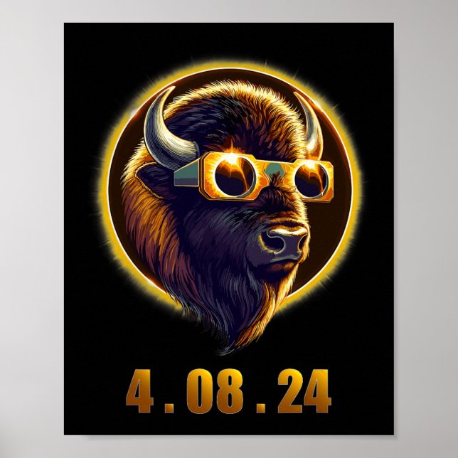 Bison Buffalo Wearing Gles Solar 2024 Eclipse Poster (Framsidan)