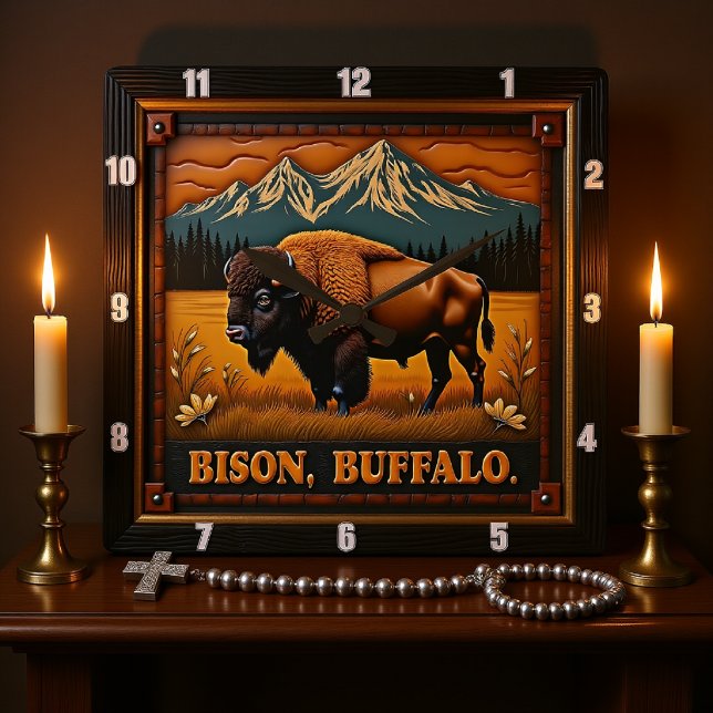 Bison Buffalo Western Bison Fyrkantig Klocka (Skapare uppladdad)