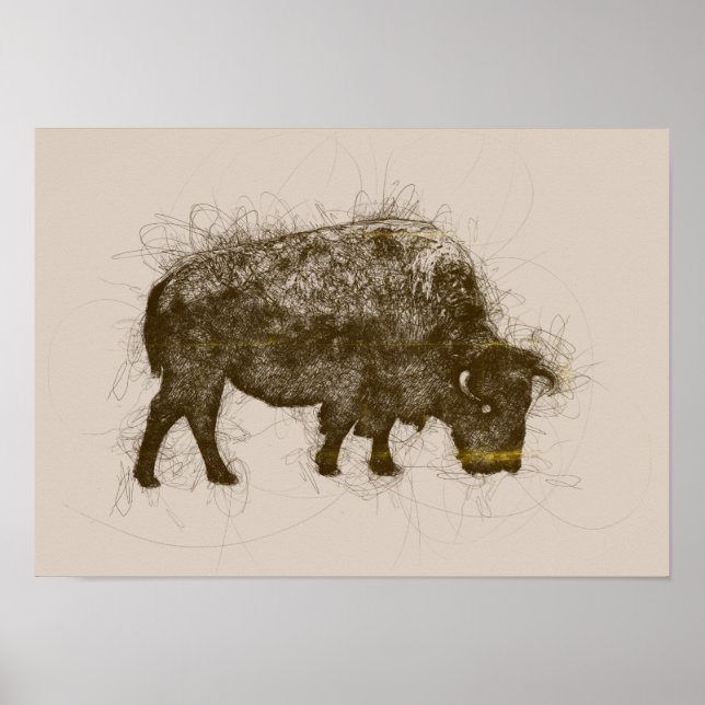 Bison Bull Ballpoint Pen Doodle Poster (Framsidan)