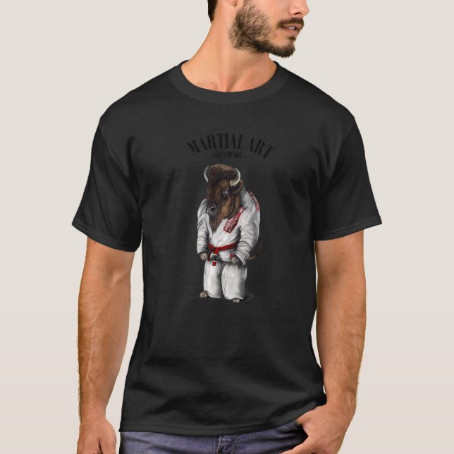 Bison Bull Judo Karate Master in White Judogi 1 T Shirt (Framsida)