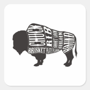 Bison Butcher klippt Delar i Kött Fyrkantigt Klistermärke