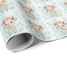 Bison Cute Baby Pastel Watercolor Mönster Presentpapper
