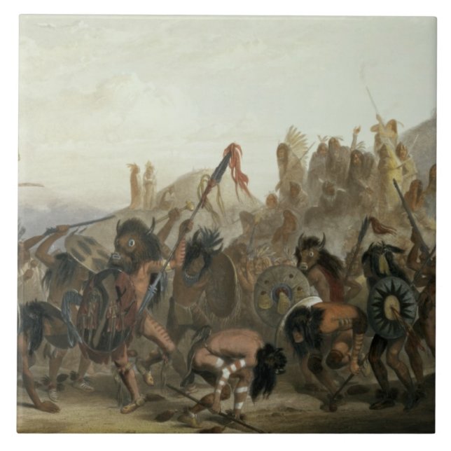 Bison-Dans av de Mandan indierna framme av theien Kakelplatta (Framsidan)