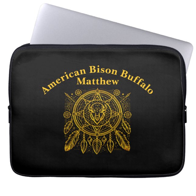 Bison-design med fjädrar och geometriska mönster laptop fodral (Framsidan)