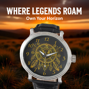 Bison Design with Feathers and Geometric Mönster Armbandsur