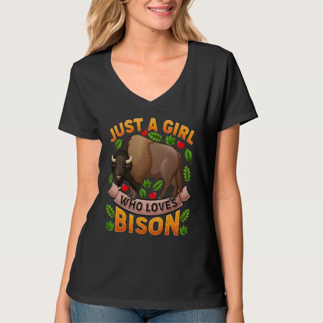 Bison Djur   Bara En Tjej Som Älskar Bisonoxar T Shirt (Framsida)