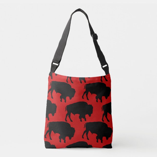 Bison Djur Design Mönster i Rött Axelväska (Framsida)