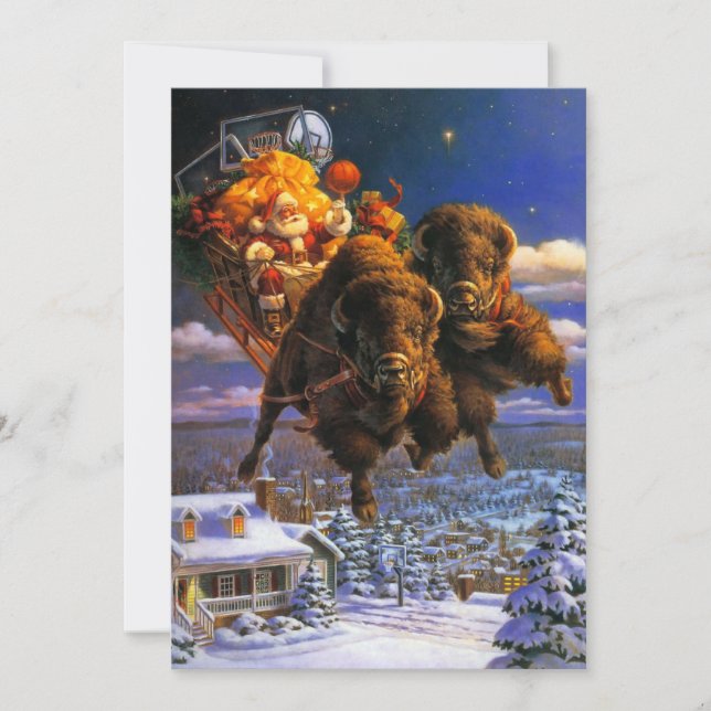 Bison drar julkort med Tomte Klaus (Framsida)