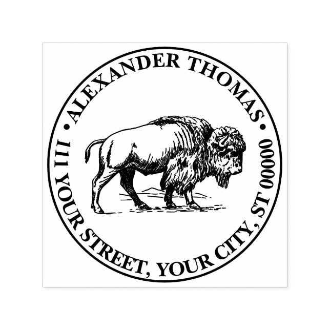 Bison gammalt ritat namn returadress självfärgande stämpel (Design)