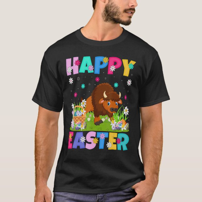 Bison Glad påsk Bunny Bison Påsk Söndag T Shirt (Framsida)