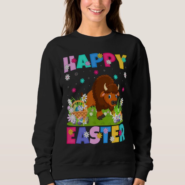 Bison Glad påsk Bunny Bison Påsk Söndag T Shirt (Framsida)