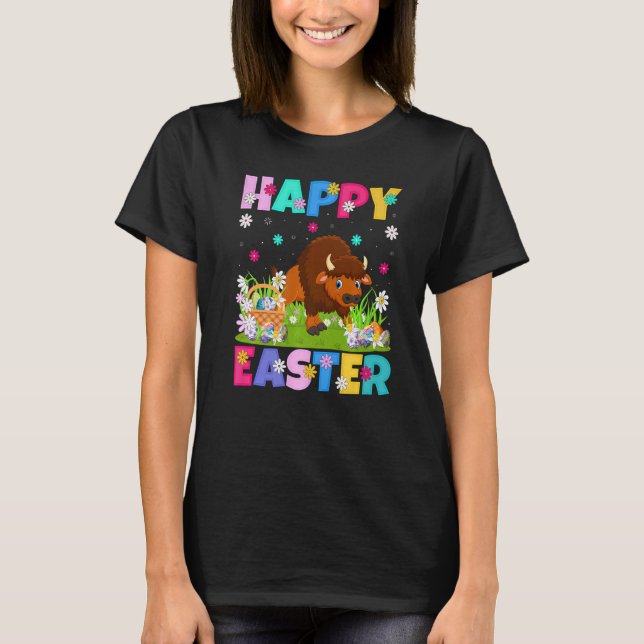 Bison Glad påsk Bunny Bison Påsk Söndag T Shirt (Framsida)