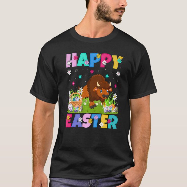 Bison Glad påsk Bunny Bison Påsk Söndag T Shirt (Framsida)