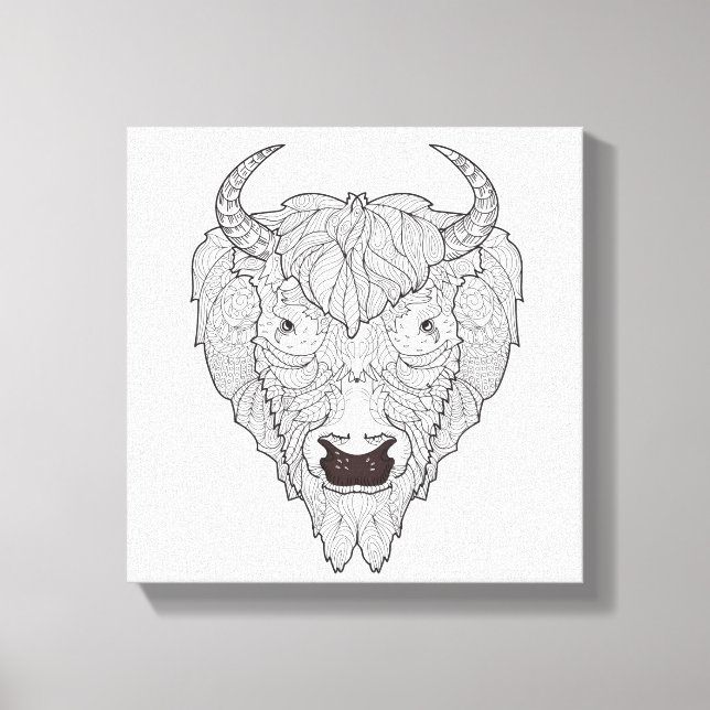 Bison Head Doodle 6 Canvastryck (Framsida)