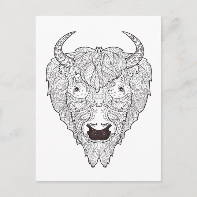 Bison Head Doodle Vykort (Framsida)