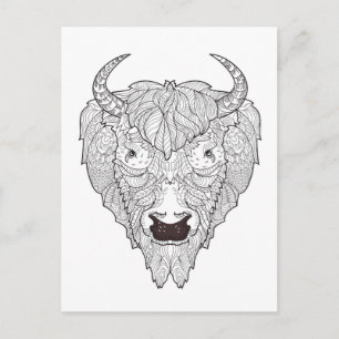 Bison Head Doodle Vykort