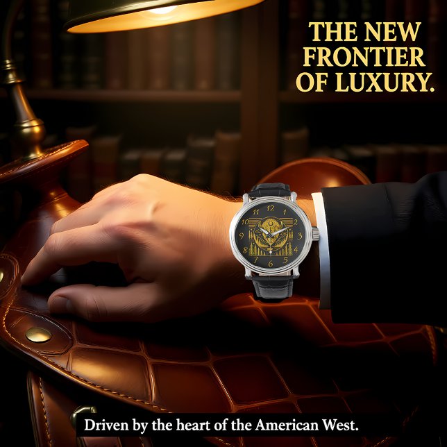 Bison Head Silhouette mot berggrund Armbandsur (Skapare uppladdad)