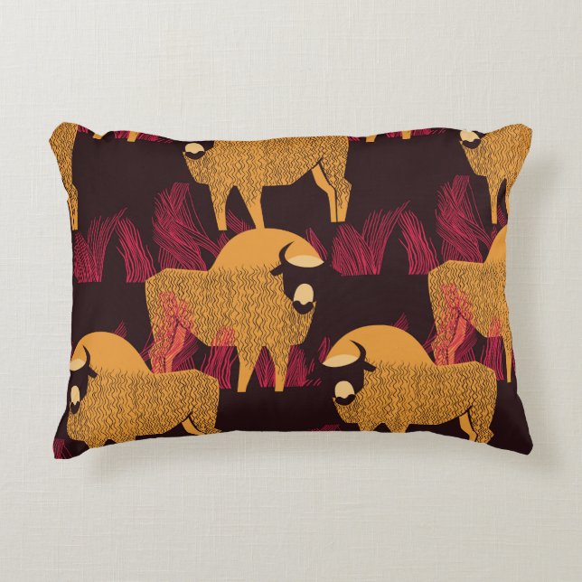 Bison High Grass: Fält Mönster. Prydnadskudde (Framsidan)