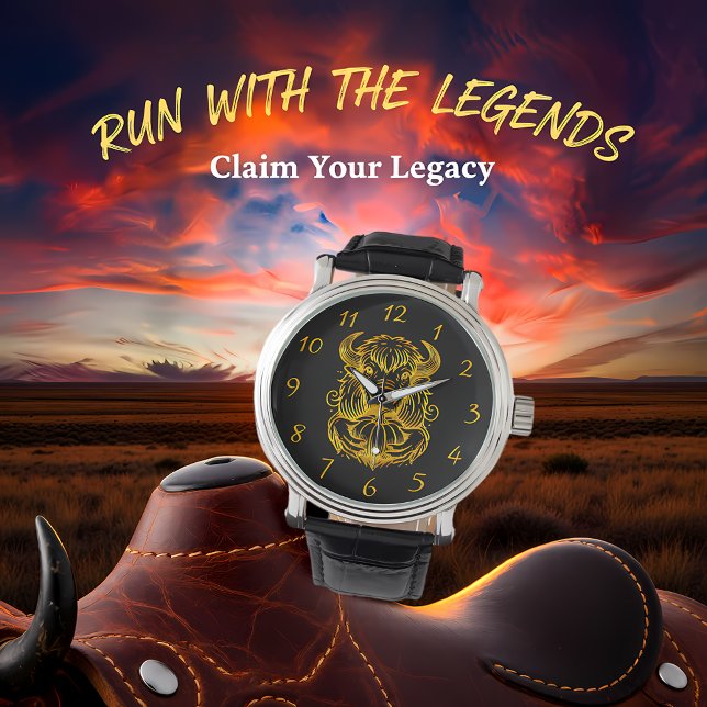 Bison Holding a Pumpkin in Detailed Illustration Armbandsur (Skapare uppladdad)