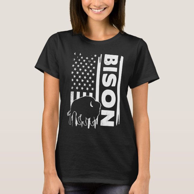 Bison hunting US flag graphic concept T Shirt (Framsida)