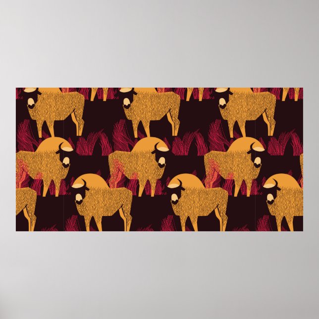 Bison i en fält i högsjölöst mönster poster (Framsidan)