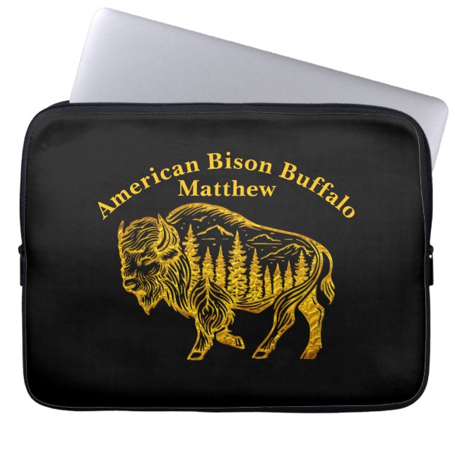 Bison i en skogsillustration laptop fodral (Framsidan)