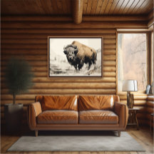 Bison i Skogen Impressionist Painting - AI Poster