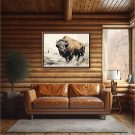 Bison i Skogen Impressionist Painting - AI Poster