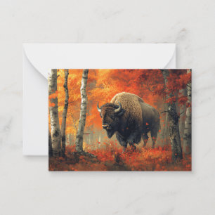 Bison i Skogen-teckningen hösten Anteckningskort