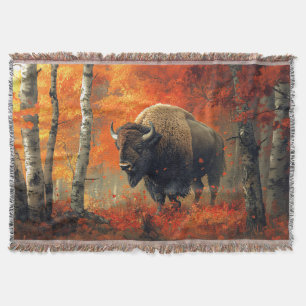 Bison i Skogen-teckningen hösten Filt