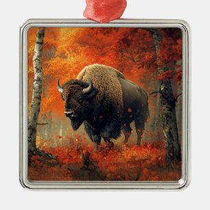 Bison i Skogen-teckningen hösten Julgransprydnad Metall