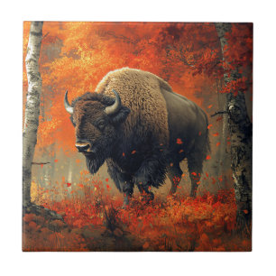 Bison i Skogen-teckningen hösten Kakelplatta