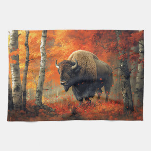 Bison i Skogen-teckningen hösten Kökshandduk