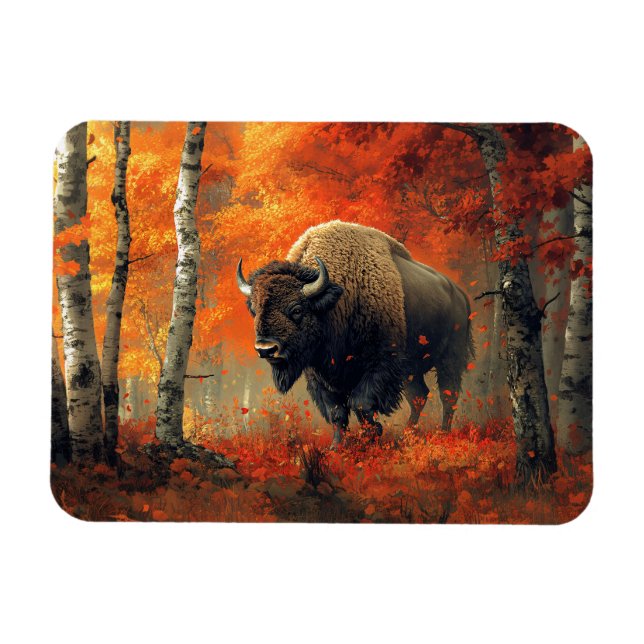 Bison i Skogen-teckningen hösten Magnet (Horisontell)