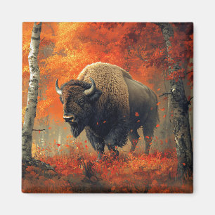 Bison i Skogen-teckningen hösten Magnet
