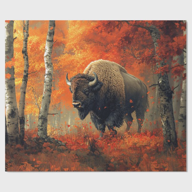 Bison i Skogen-teckningen hösten Presentpapper (Platt)
