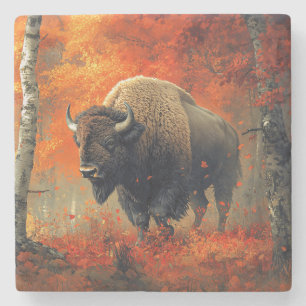 Bison i Skogen-teckningen hösten Stenunderlägg