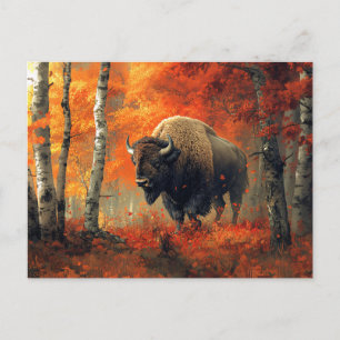 Bison i Skogen-teckningen hösten Vykort