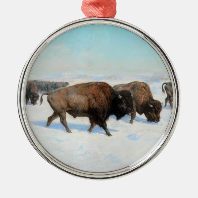 Bison i Snö (av Rosa Bonheur) Julgransprydnad Metall (Framsidan)